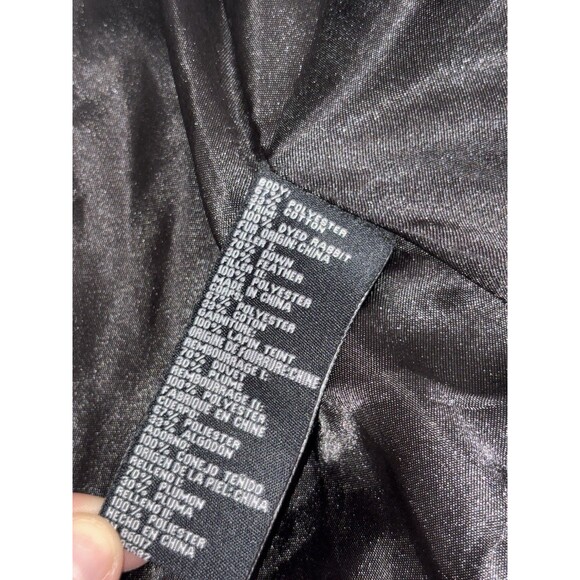 BEBE Coat Genuine Rabbit Fur Trim Down Fill Quilted Jacket Women Small Y2K Black - Picture 2 of 7